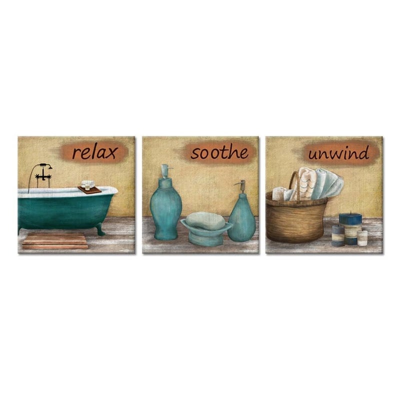 Zlove Bathroom Wall Decor Relax Unwind Soothe Wall Art Vintage Bathtub Picture Prints for Spa Washroom Toilet Decor, 12"x12", 3Pcs - Image 1